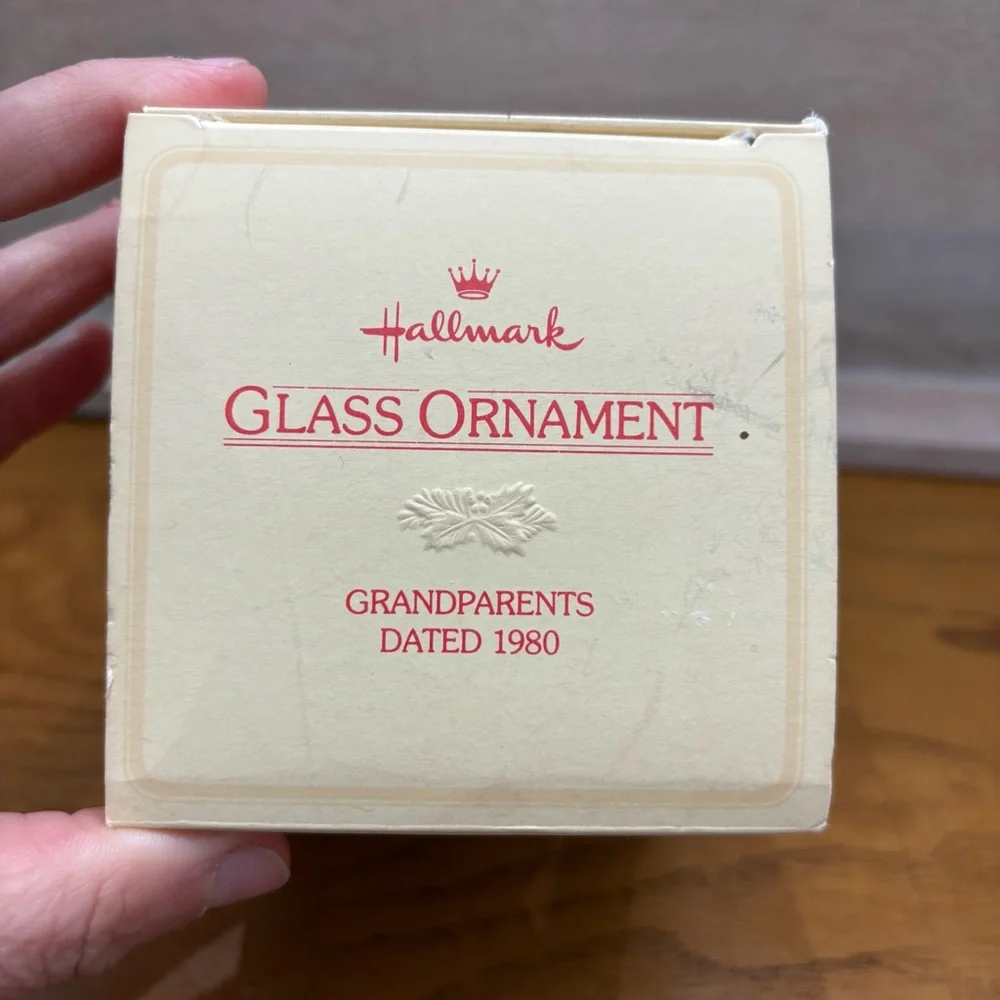 Vintage Hallmark Ornament for Grandparents Gold Glass Ice‎ Skaters Keepsake 1980